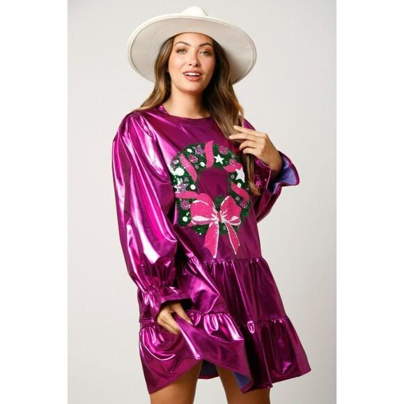 Fantastic Fawn Christmas Barbie Holiday Wreath Mini Dress Magenta IFKD54535-01 - Picture 2 of 10